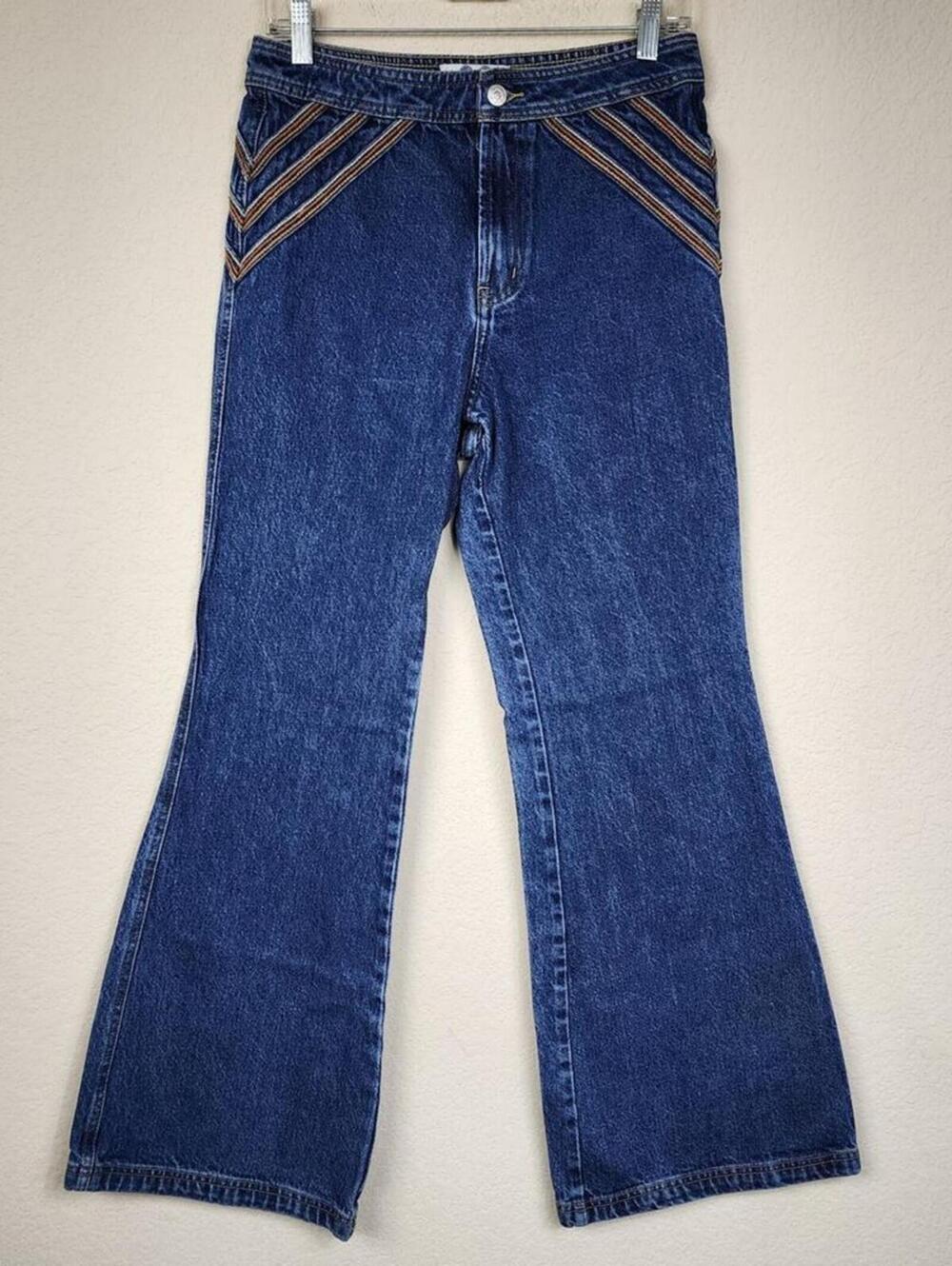 100% Cotton Free People Retro Size 28 Embroidered Flares